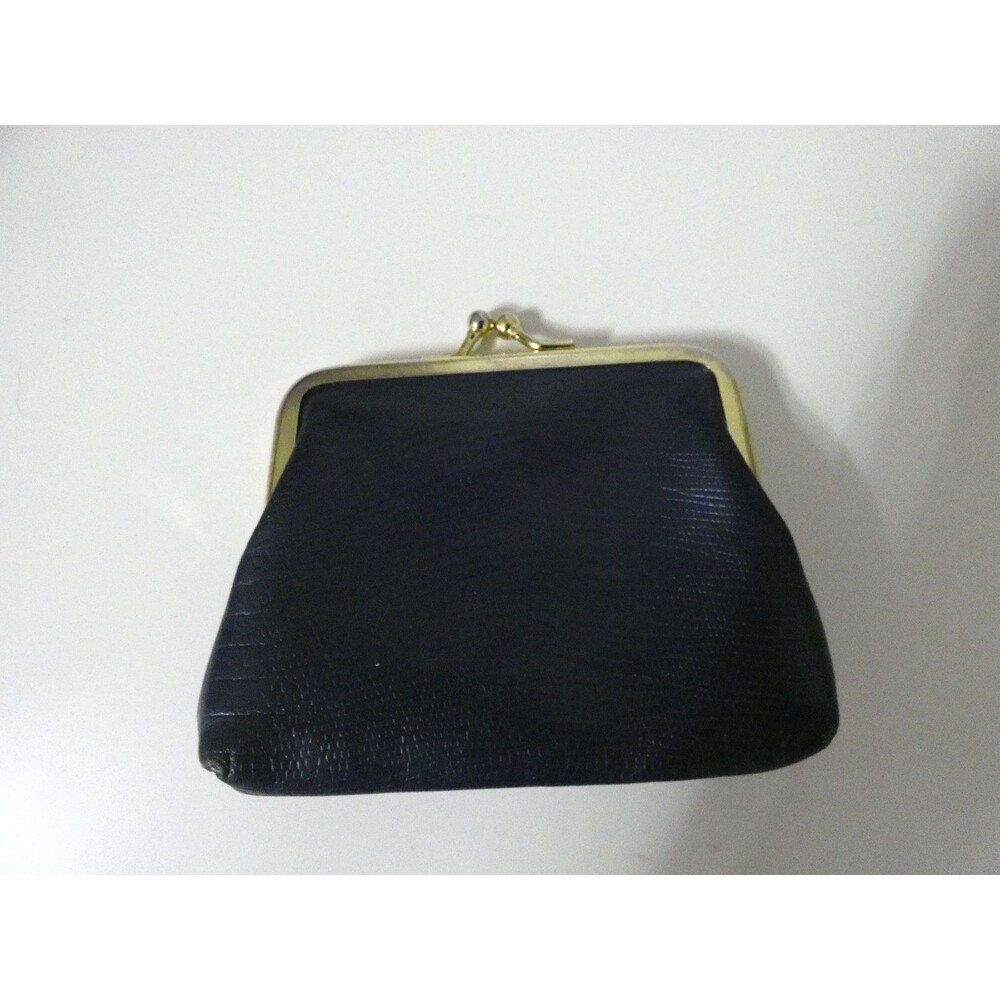Vintage Buxton Dark Blue Leather Coin Purse Pouch 5" Kiss Lock Front Flap 1950s - Picture 3 of 7